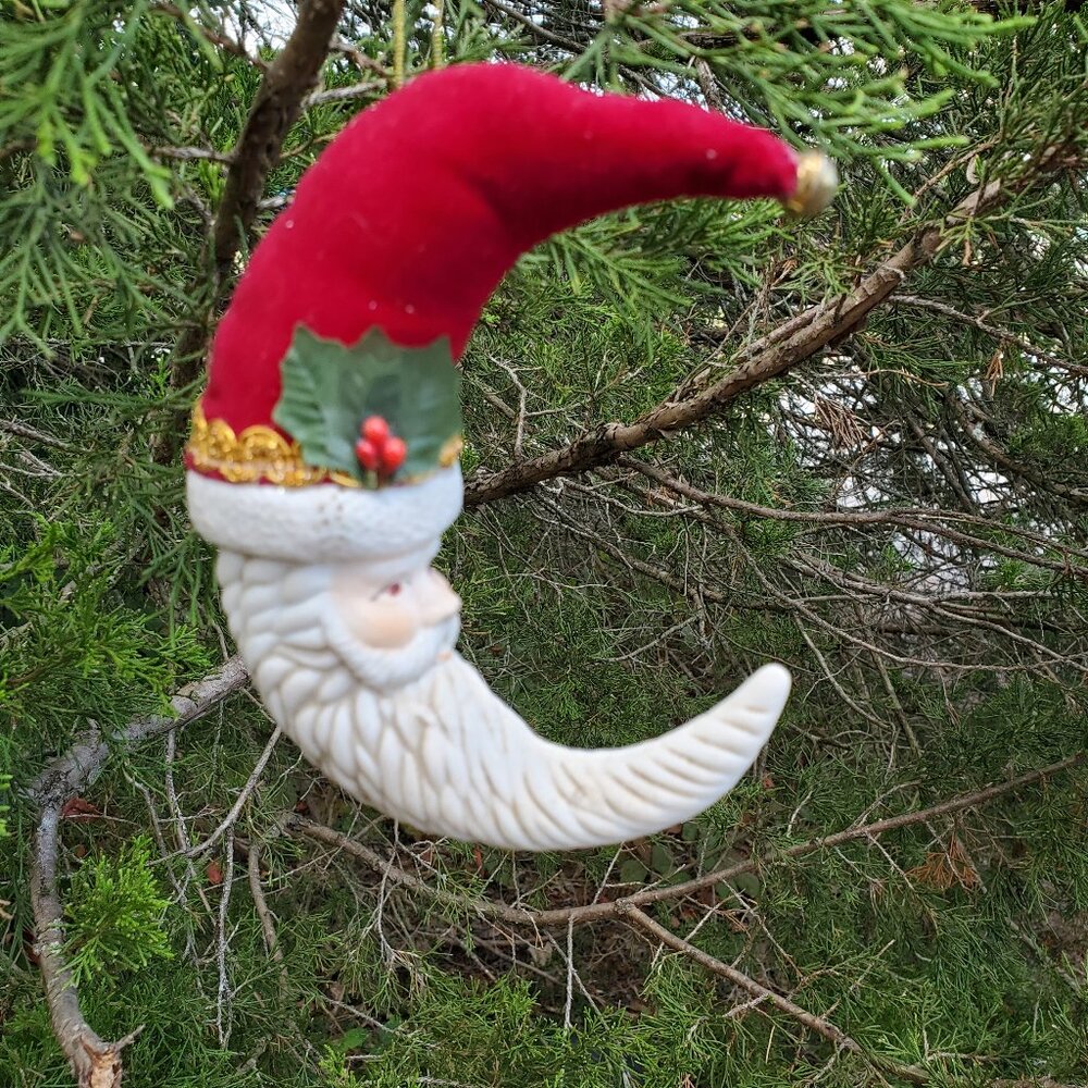 Vintage‎ Crescent Moon Santa Claus Ornament